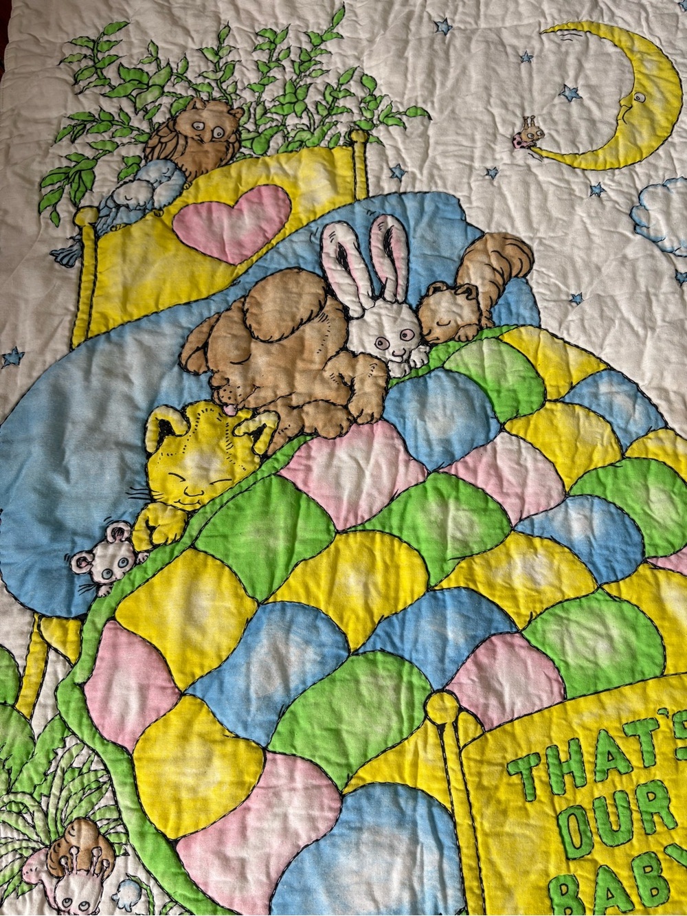 Vintage “ That’s Our Baby “ Baby Quilted Blanket Animal’s Nostalgia - Picture 4 of 12